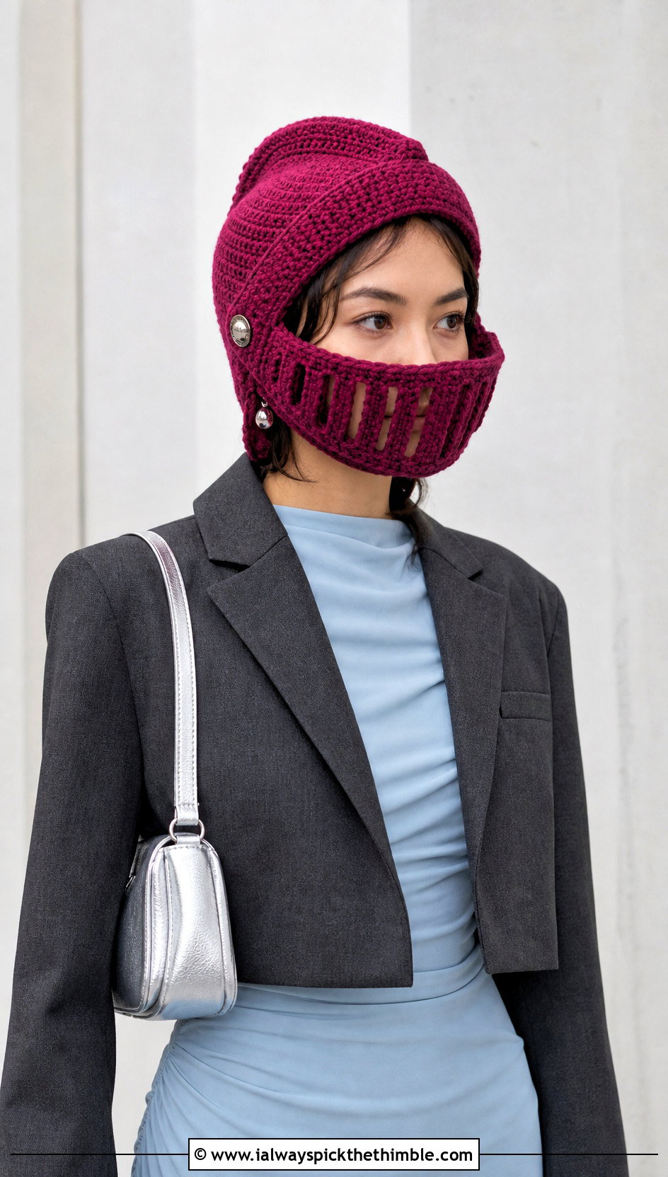 Crochet Faceguard Knight Helmet With Maxi Dress - 15 Knight Crochet Hat outfit ideas