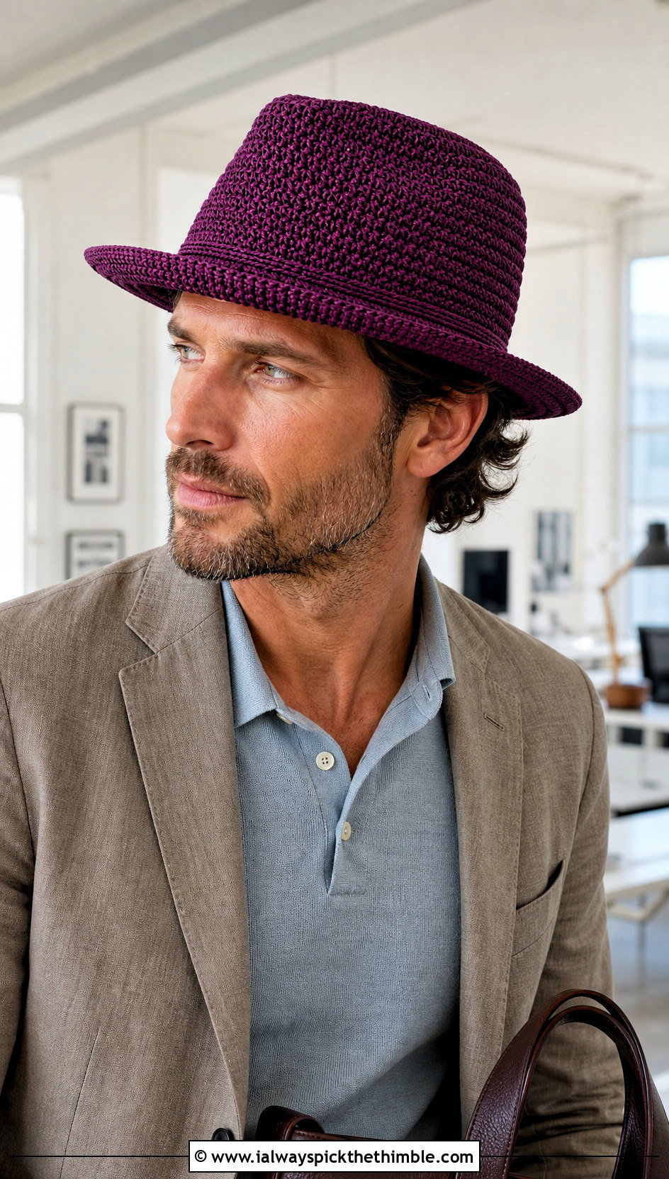 Crochet Fedora Hat With Blazer And Pleated Trousers - 20 men crochet hat outfit ideas