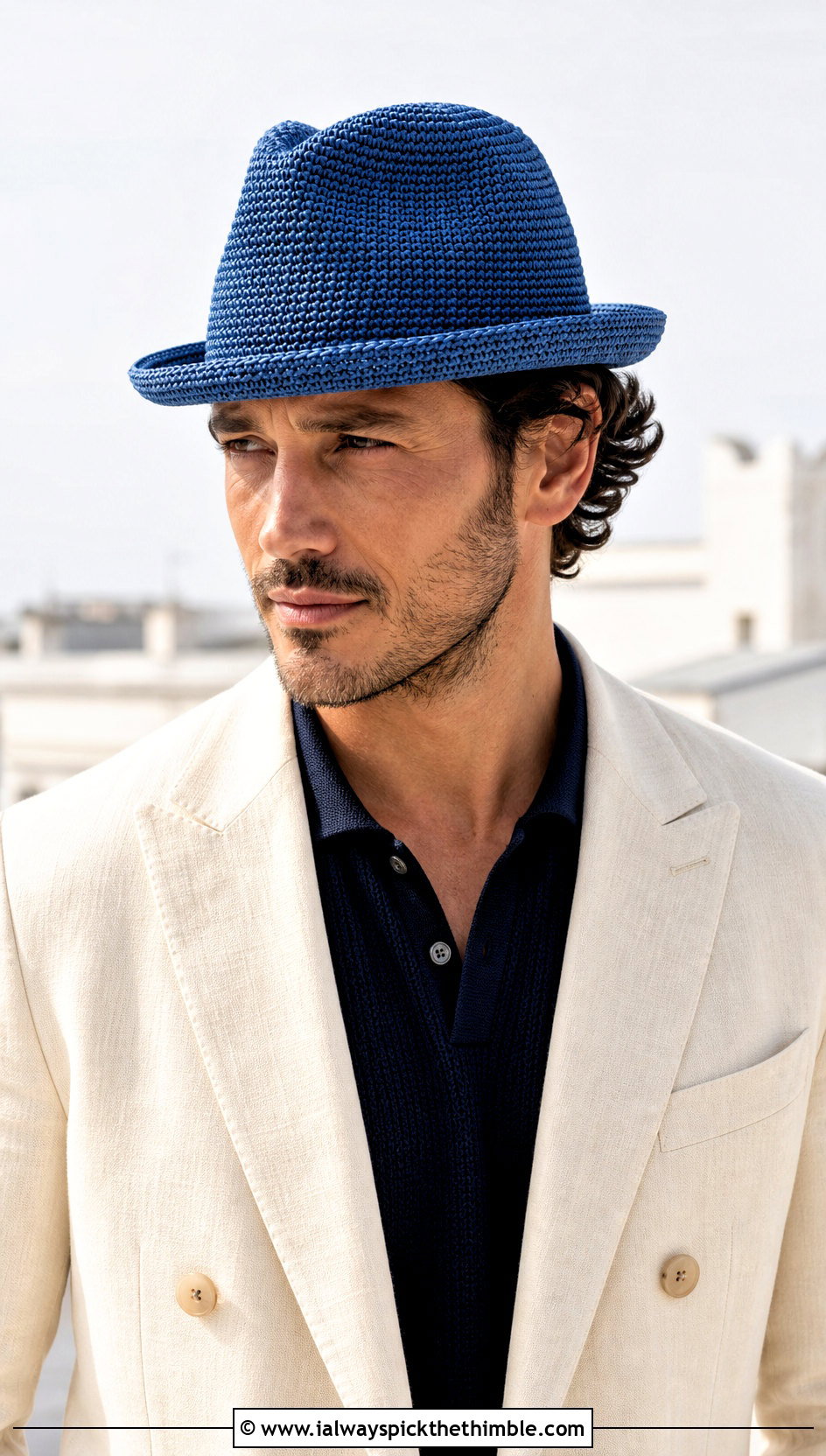 Crochet Fedora Hat With Double Breasted Blazer - 25 mens crochet hat outfit ideas