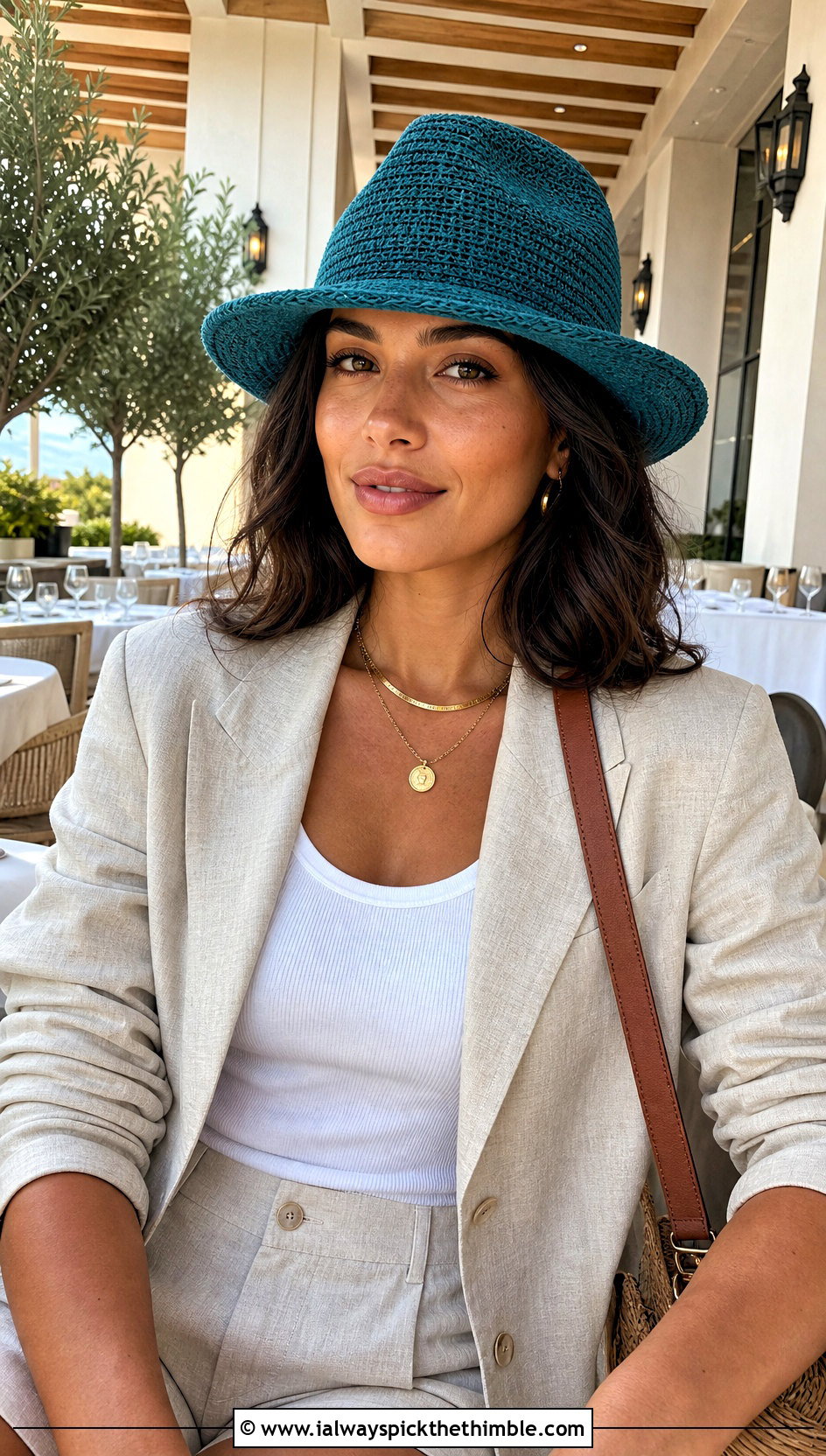 Crochet Fedora Hat With Linen Blazer And Shorts - 25 summer crochet hat outfit ideas