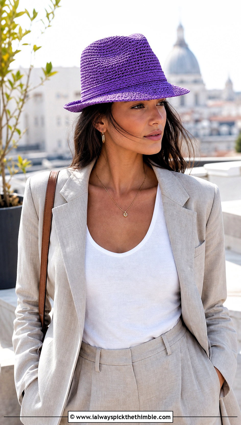 Crochet Fedora Hat With Linen Suit And Sandals - 25 cute crochet hat ideas