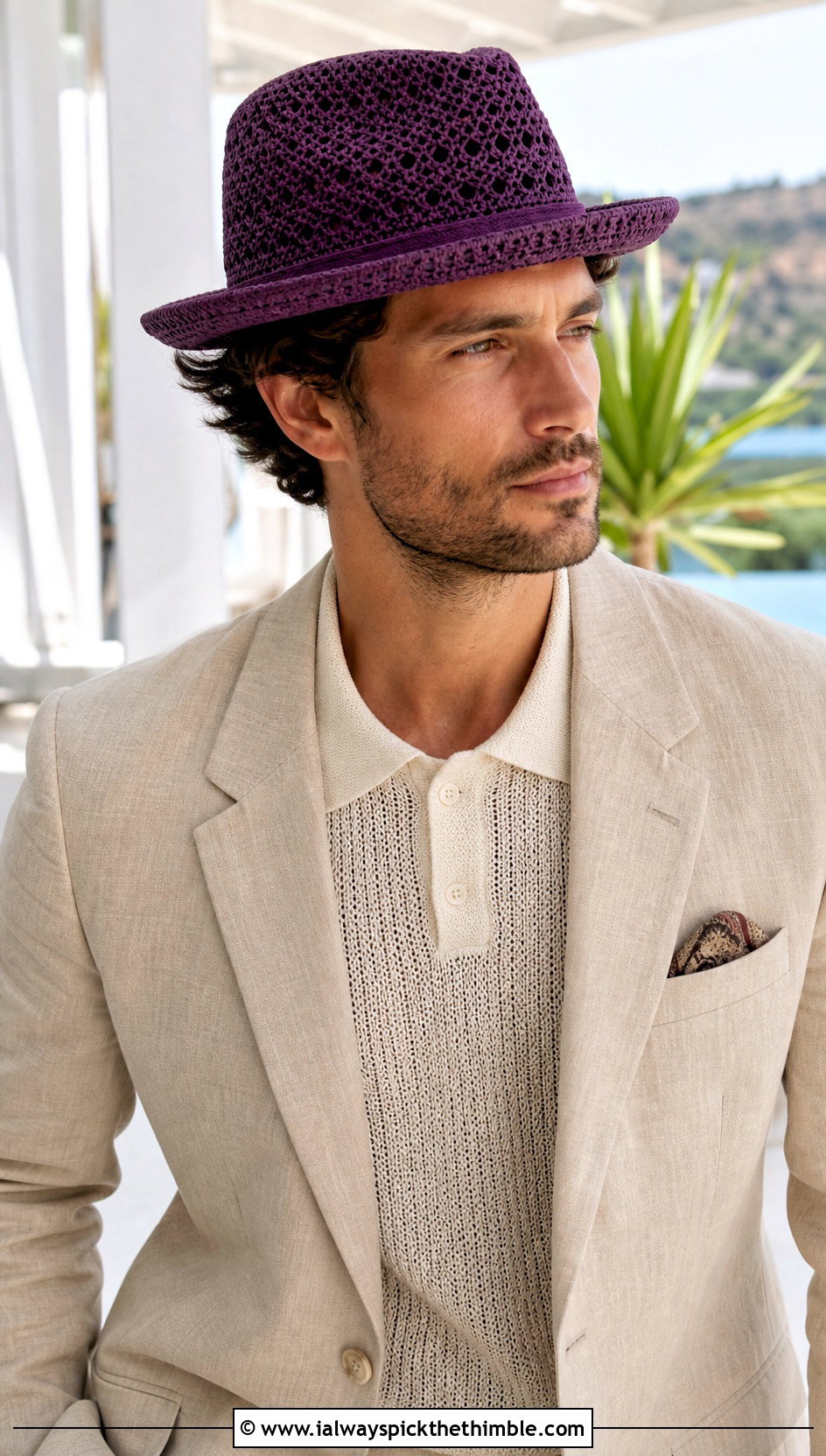 Crochet Fedora Hat With Linen Suit - 25 men's crochet hat outfit ideas