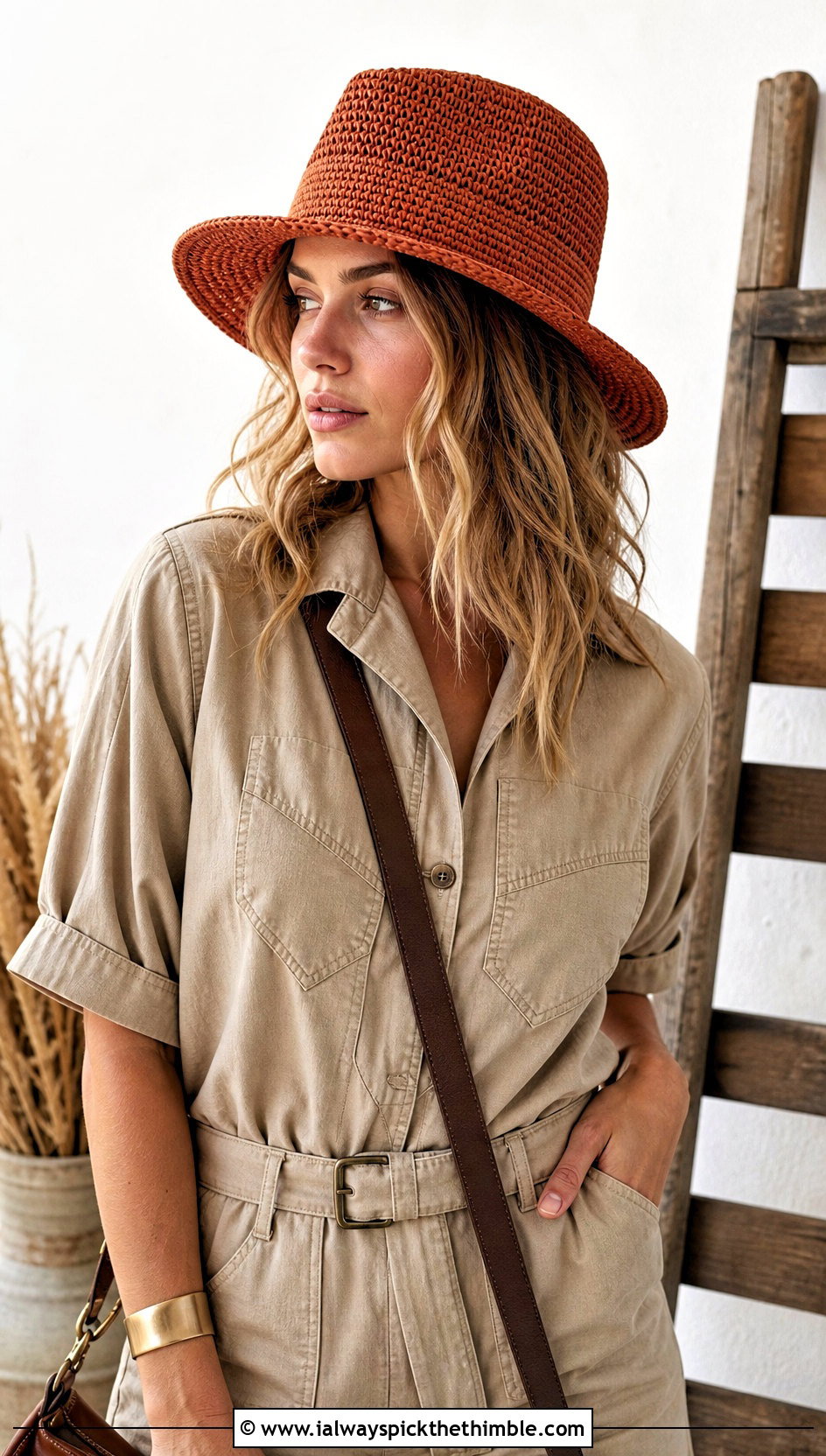 Crochet Fedora Hat With Utility Jumpsuit - 15 Country Cottage Crochet Hat outfit ideas