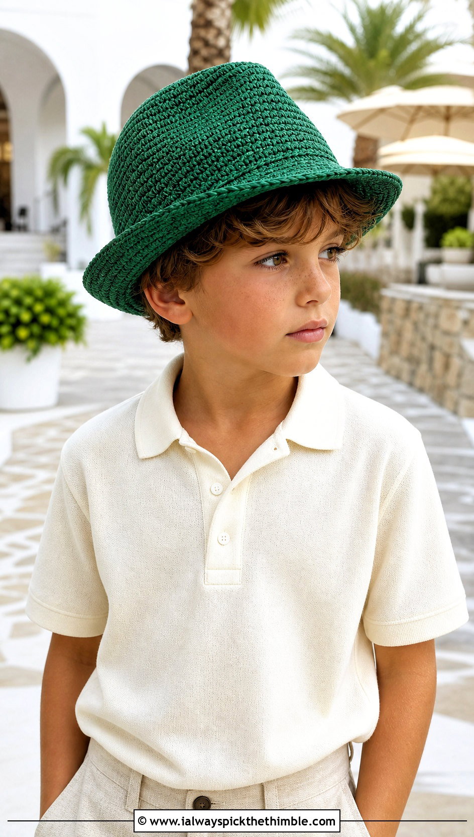 Crochet Fedora Sun Hat With Polo And Linen Pants - 15 Childs Crochet Hat outfit ideas