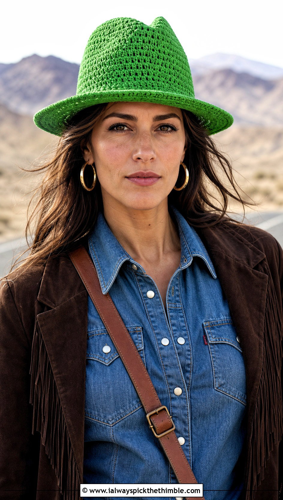 Crochet Fedora With Denim Shirt And Flared Pants - 20 aesthetic crochet hat ideas
