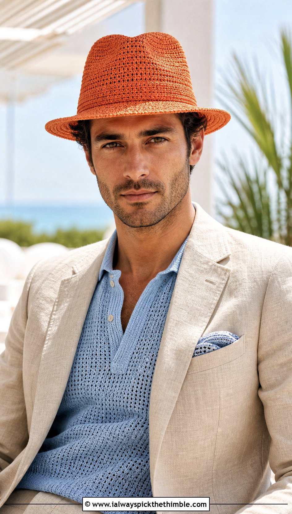 Crochet Fedora With Relaxed Summer Suit - 20 crocheted mens hats outfit ideas