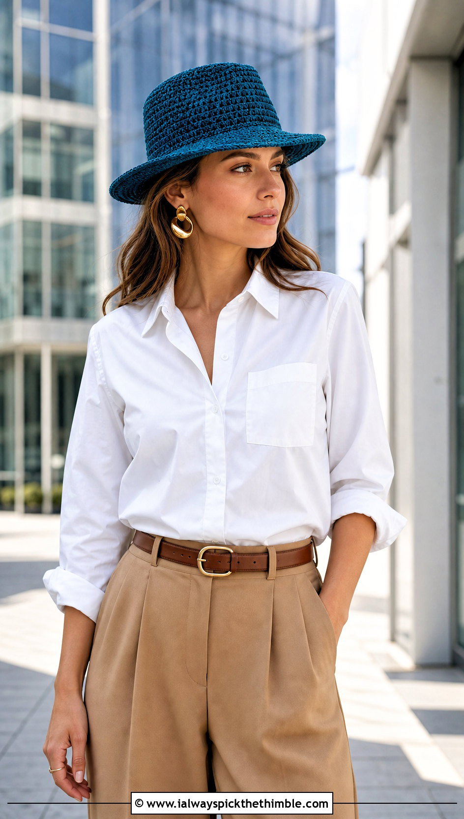 Crochet Fedora With Shirt And Wide Leg Pants - 20 hats to crochet outfit ideas