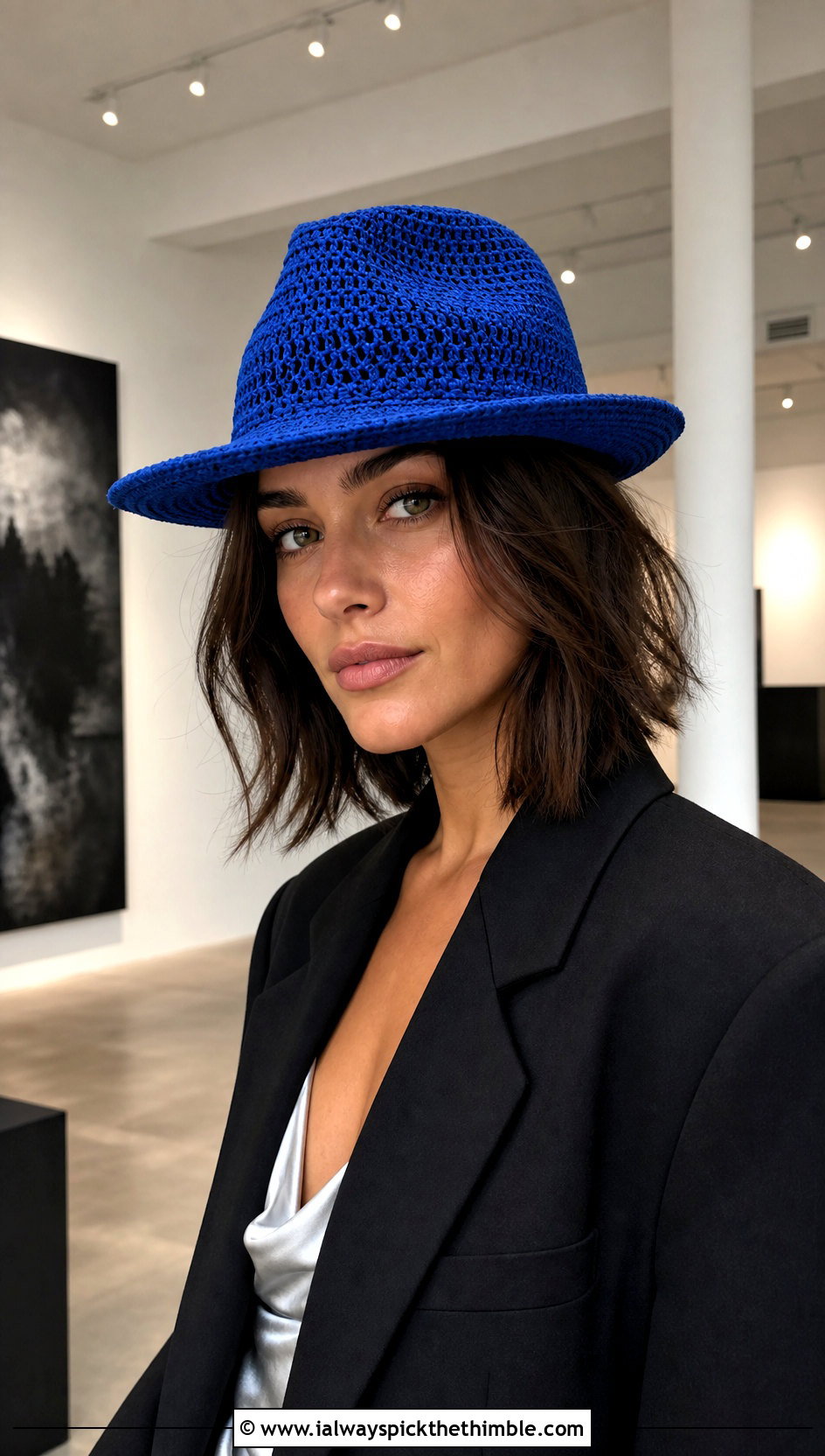 Crochet Fedora With Slip Dress And Blazer - 25 crochet hats outfit ideas