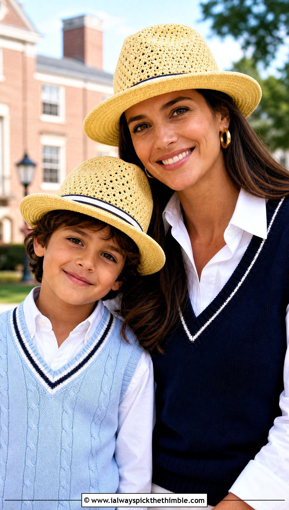 Crochet Fedora With Sweater Vests And Wide Leg Pants - 20 crochet mommy and me hats outfit ideas