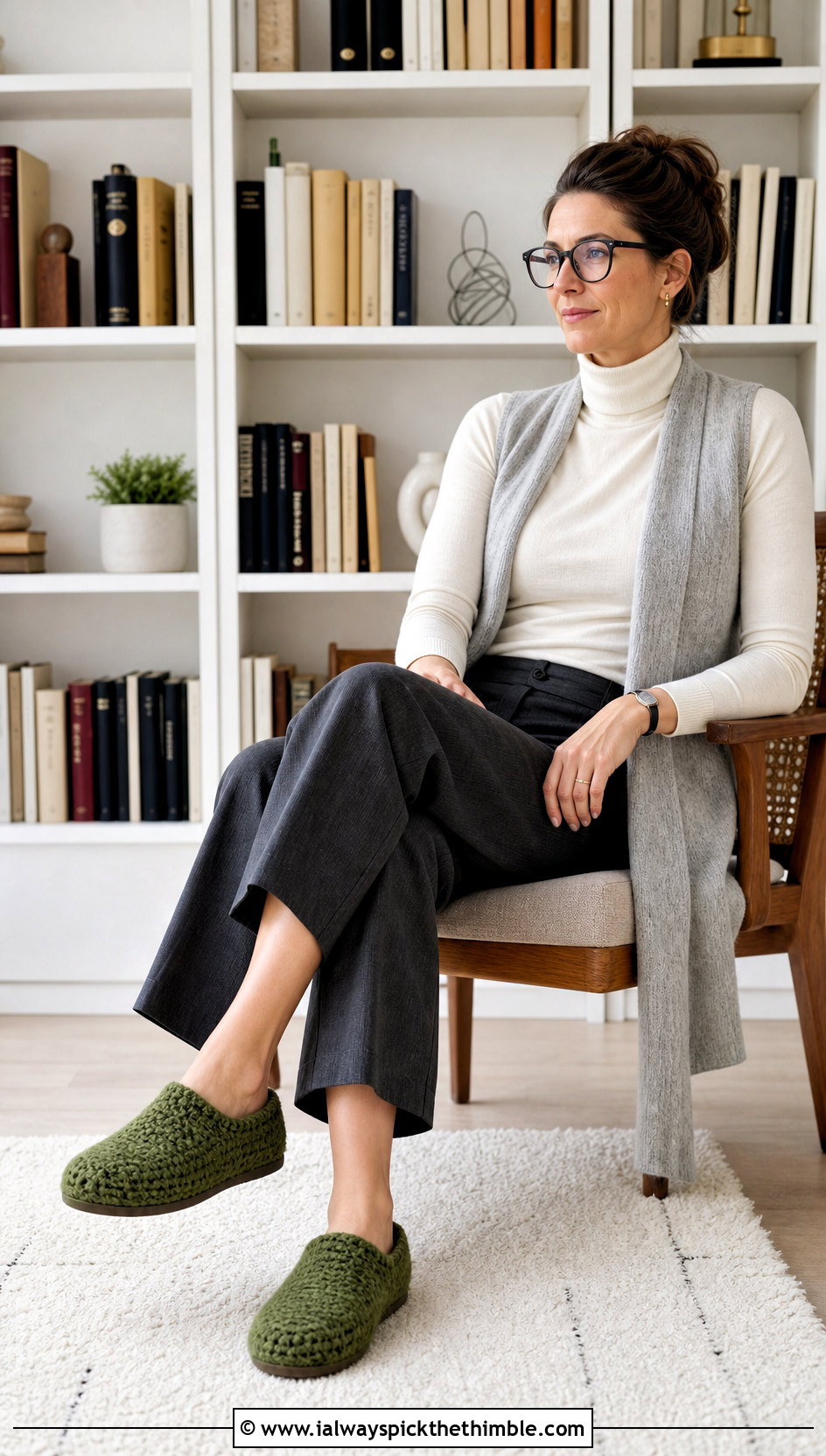 Crochet Felted House Shoes With Wool Trousers - 20 crochet house shoes outfit ideas