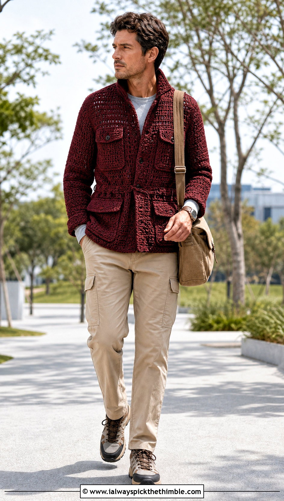 Crochet Field Jacket With Utility Trousers - 25 crochet jacket for men outfit ideas