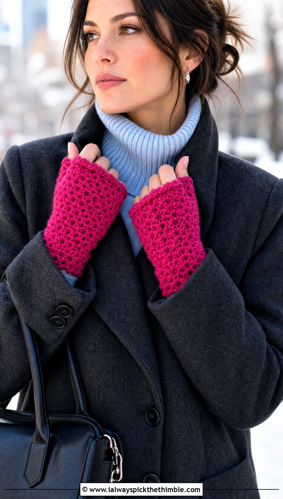 Crochet Fingerless Gloves With Wool Coat And Trousers - 25 crochet clothes and accessories outfit ideas