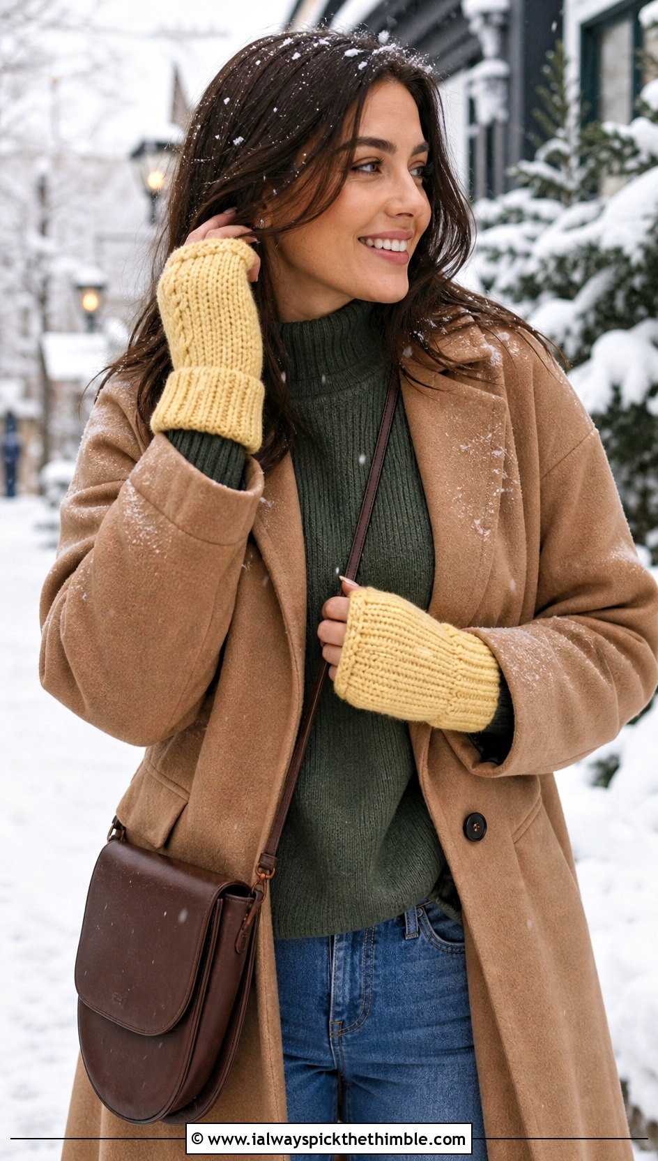 Crochet Fingerless Gloves With Wool Coat Outfit - 25 crochet accessories outfit ideas
