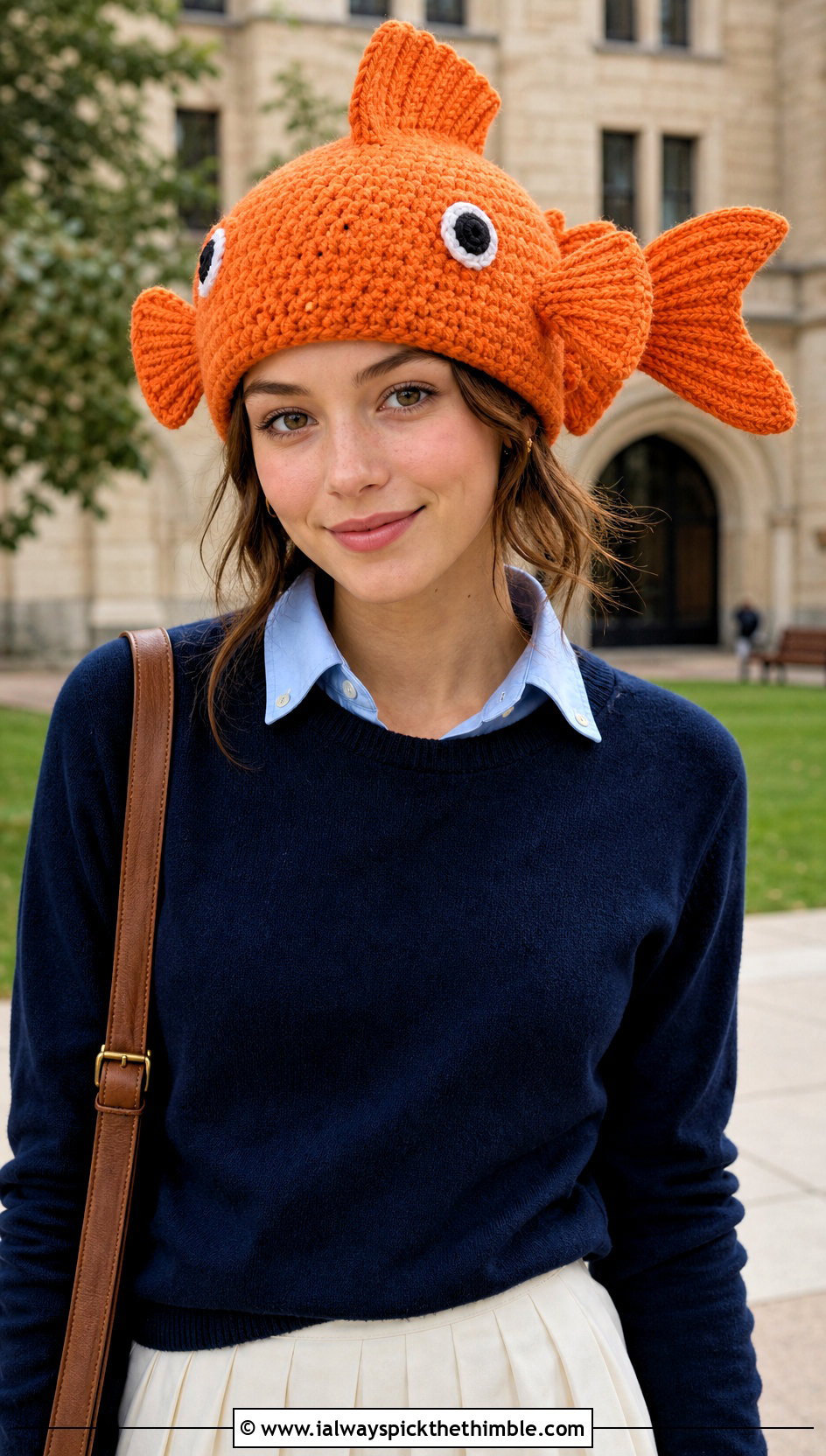 Crochet Fish Hat With Preppy Sweater Outfit - 20 Crochet Silly Hats outfit ideas