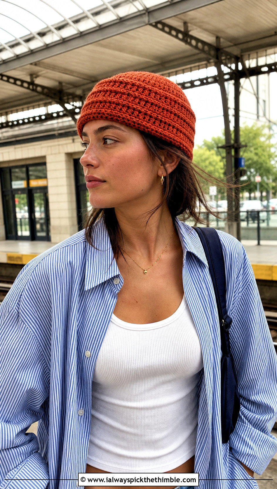 Crochet Fisherman Beanie With Oversized Shirt - 25 easy crochet hats outfit ideas