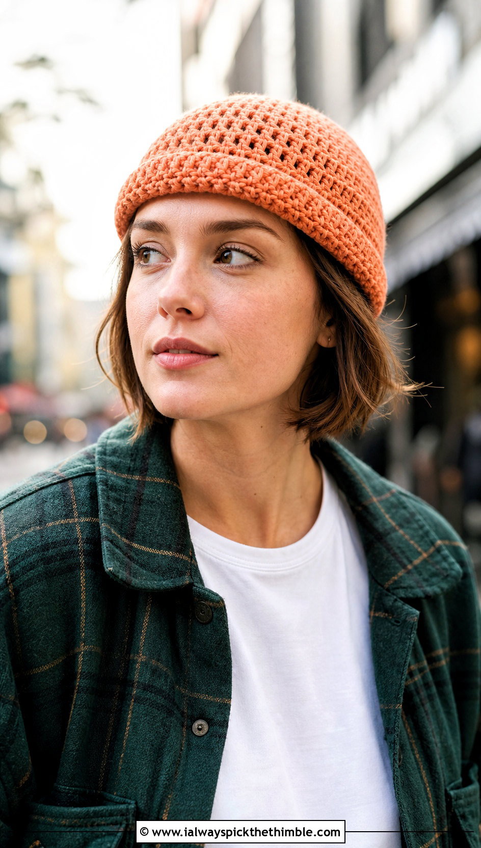 Crochet Fisherman Beanie With Shacket and Carpenter Pants - 25 crochet adult hats outfit ideas