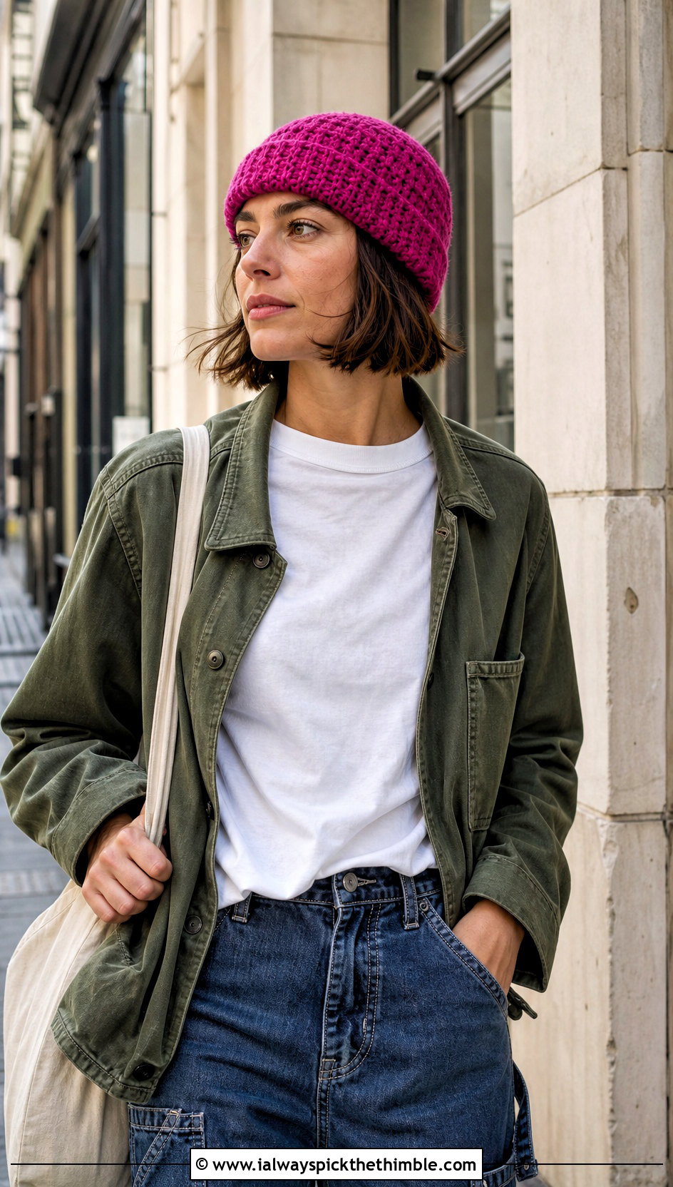 Crochet Fisherman Cap With Utility Jacket - 25 crochet cap outfit ideas