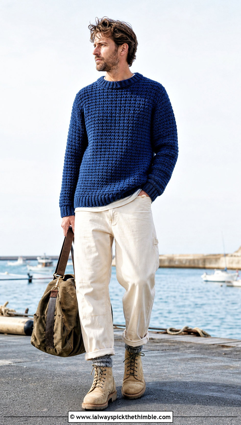 Crochet Fisherman Jumper With Carpenter Jeans - 20 mens crochet jumper outfit ideas