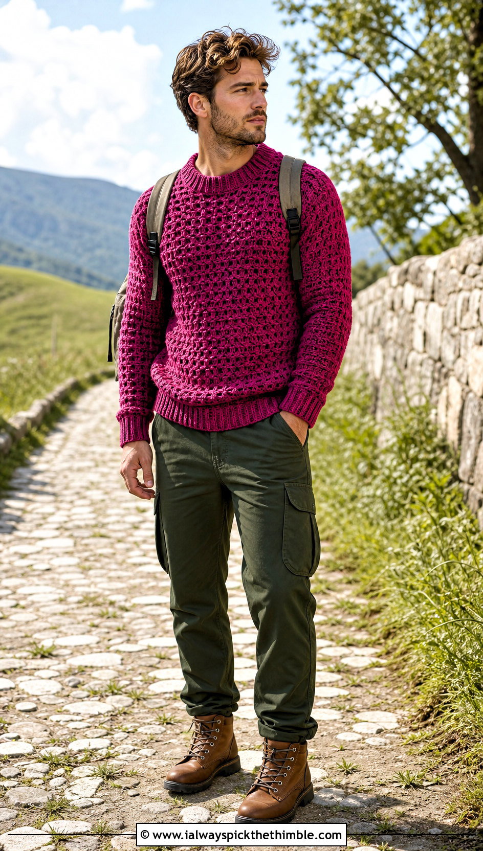 Crochet Fisherman Sweater With Utility Pants - 25 crochet mens clothes and outfit ideas