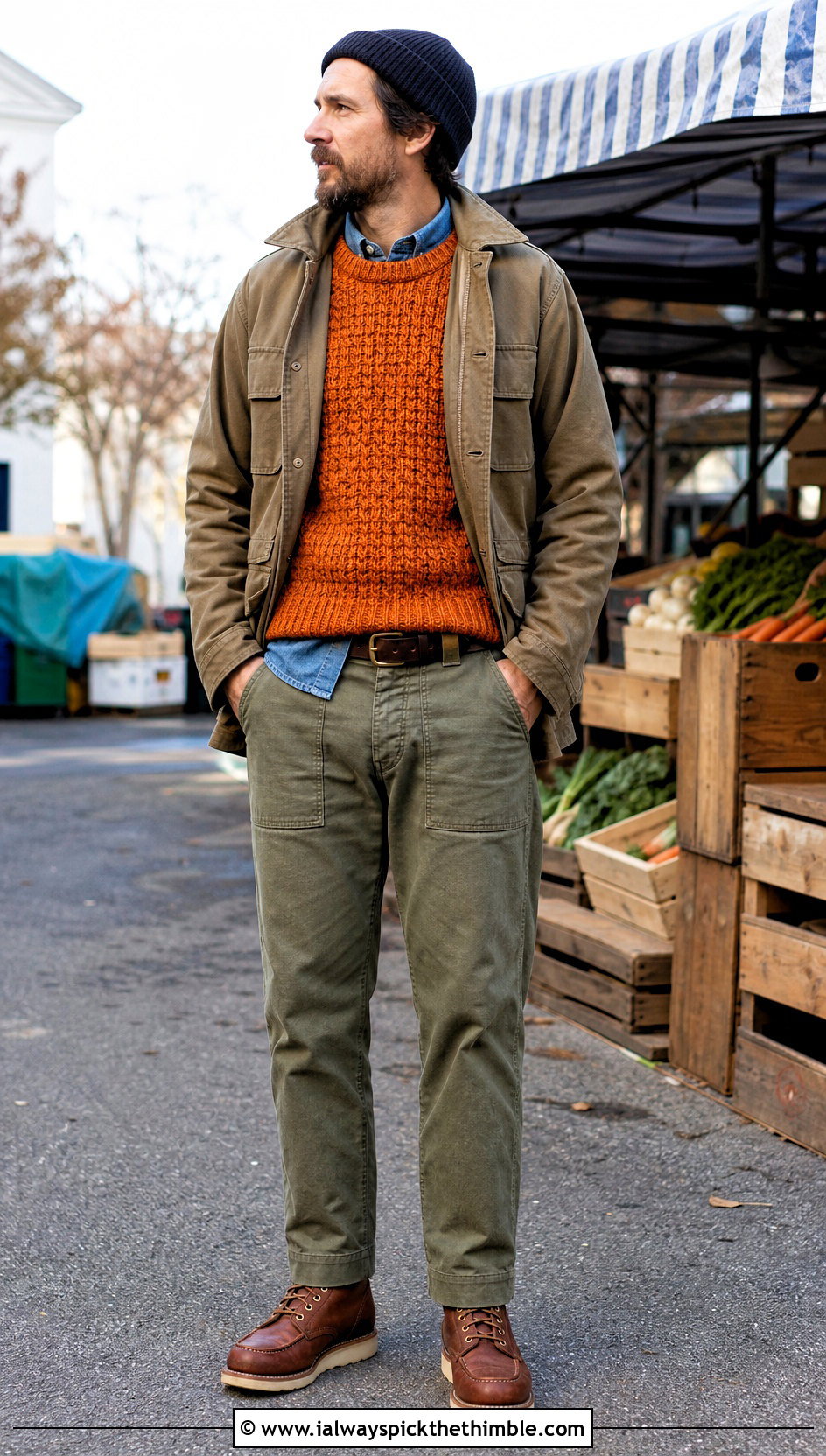 Crochet Fisherman Sweater With Workwear Pants - 15 Crochet Mens Sweaters outfit ideas