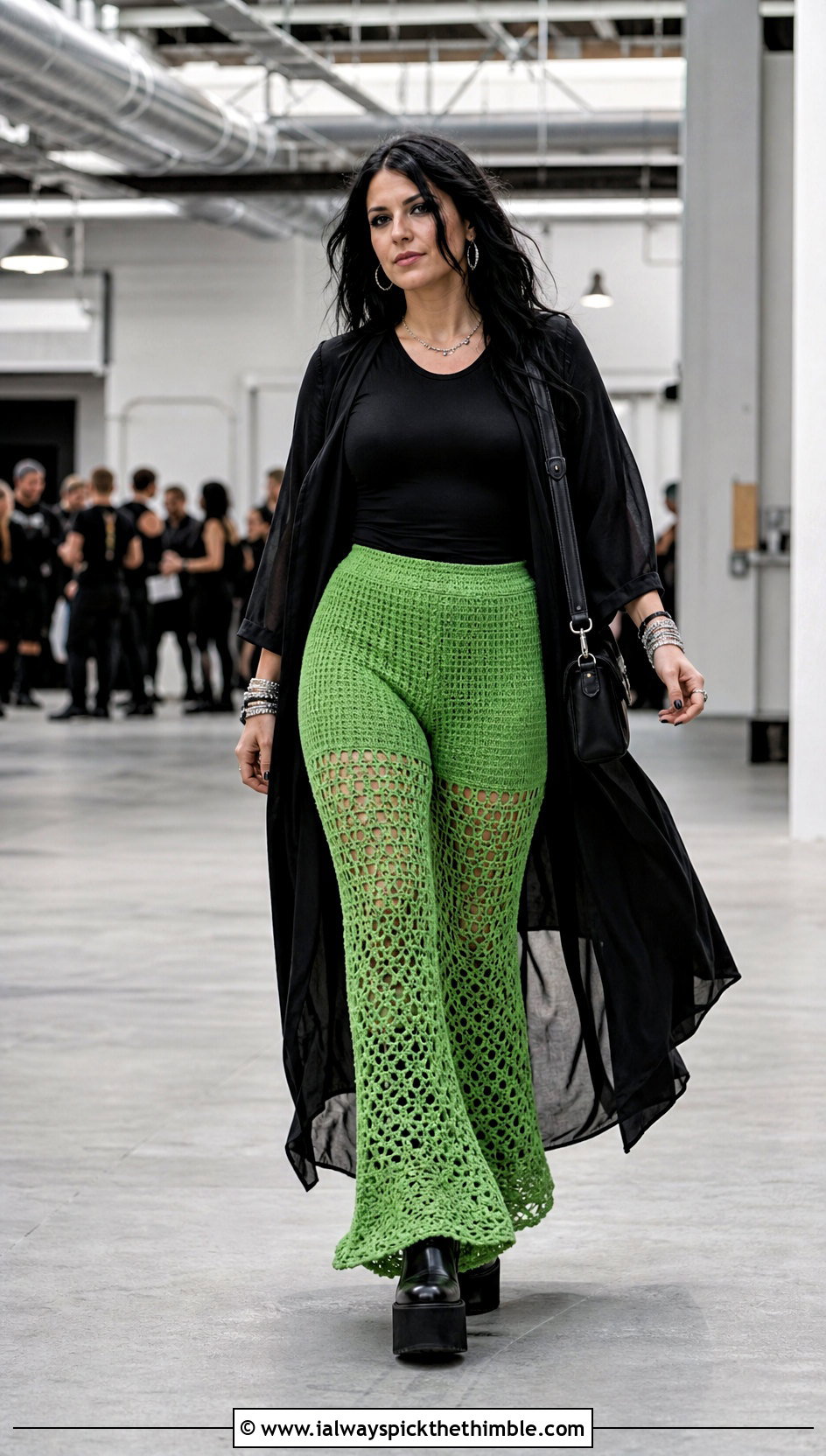 Crochet Flare Pants With Longline Duster - 15 goth crochet clothing and outfit ideas