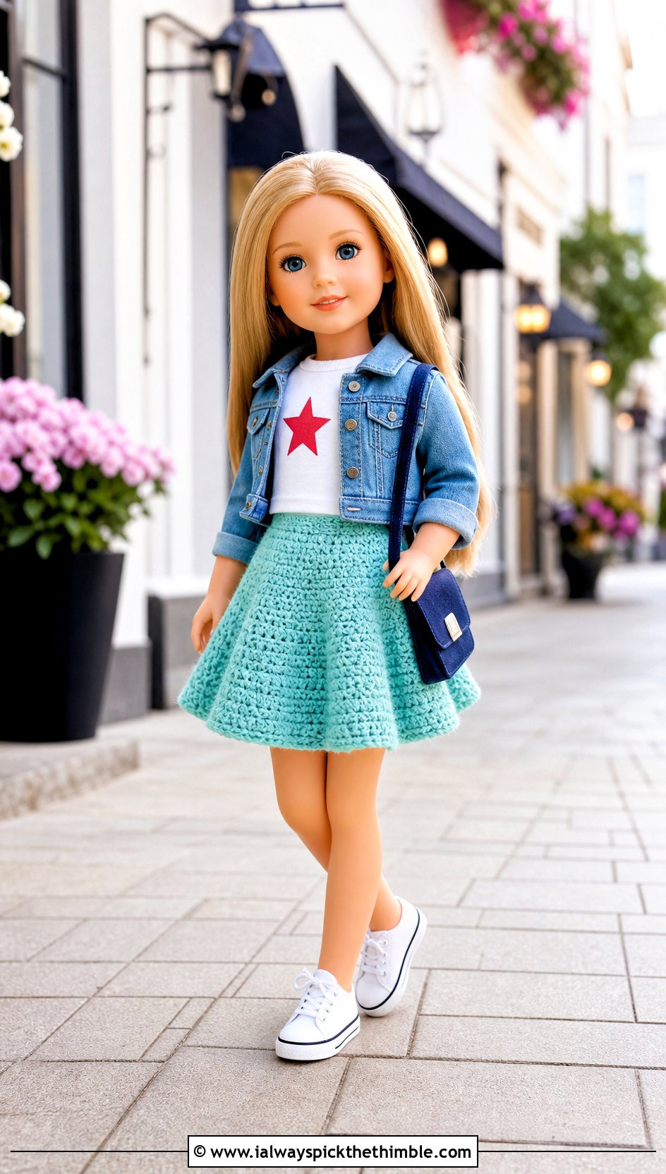 Crochet Flared Doll Skirt With Graphic T Shirt - 25 mini crochet clothes and outfit ideas