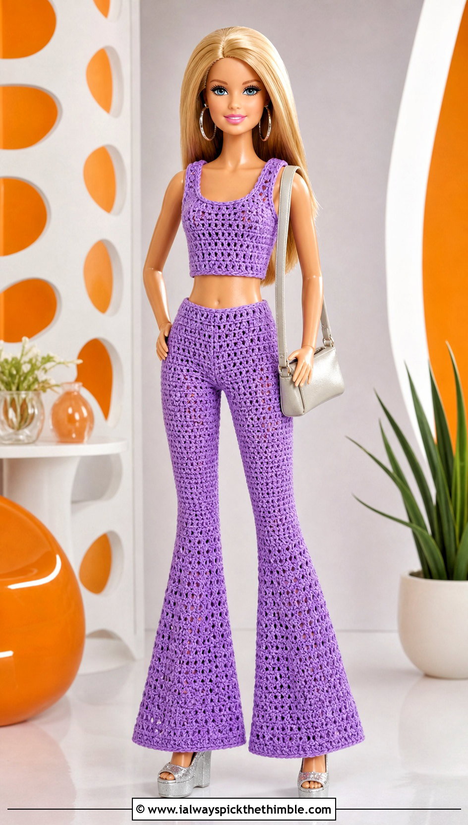 Crochet Flared Pants Set With Platform Shoes - 25 crochet barbie clothes and outfit ideas