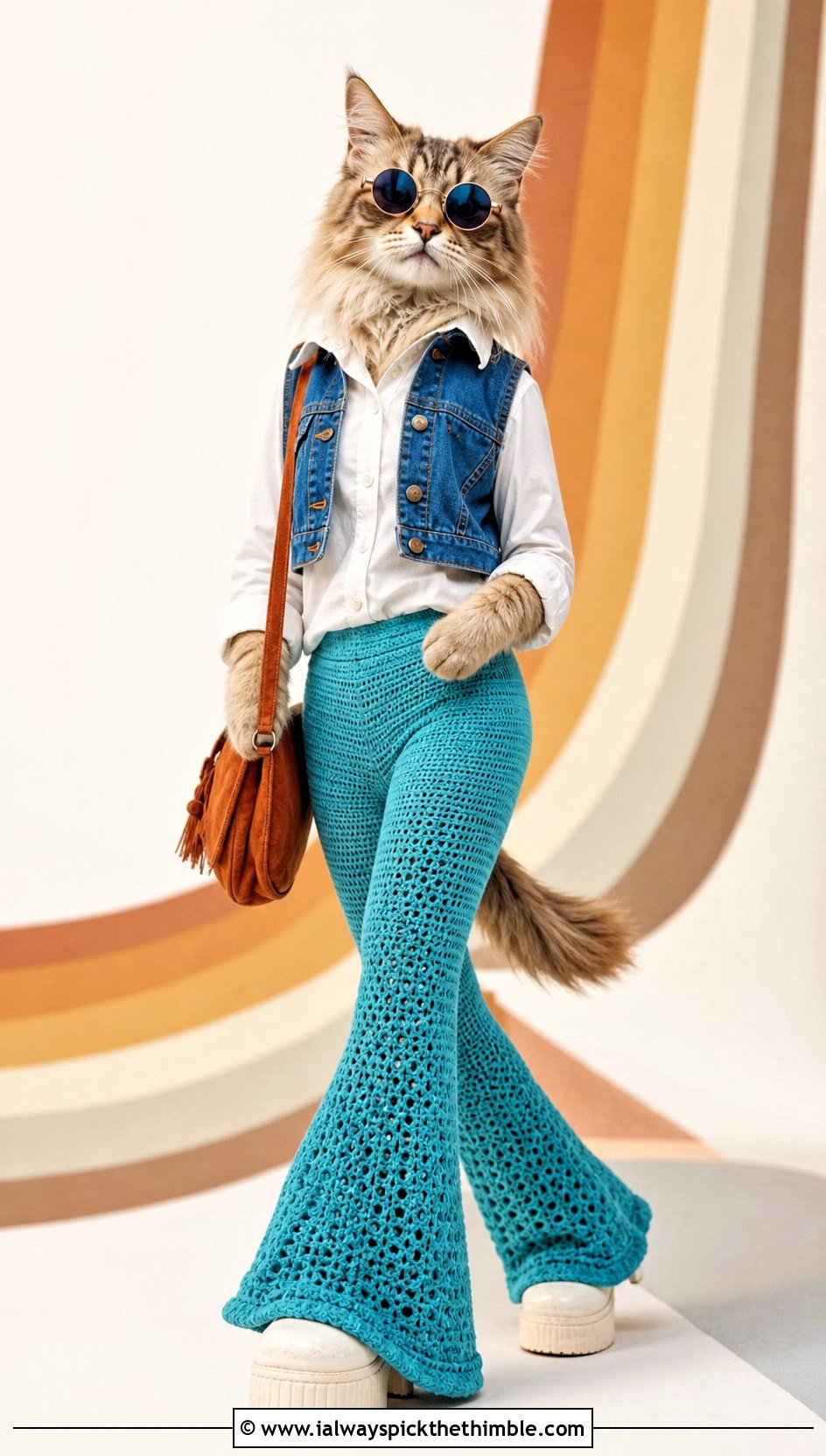Crochet Flared Pants With Denim Vest - 25 crochet clothes for stuffed animals outfit ideas