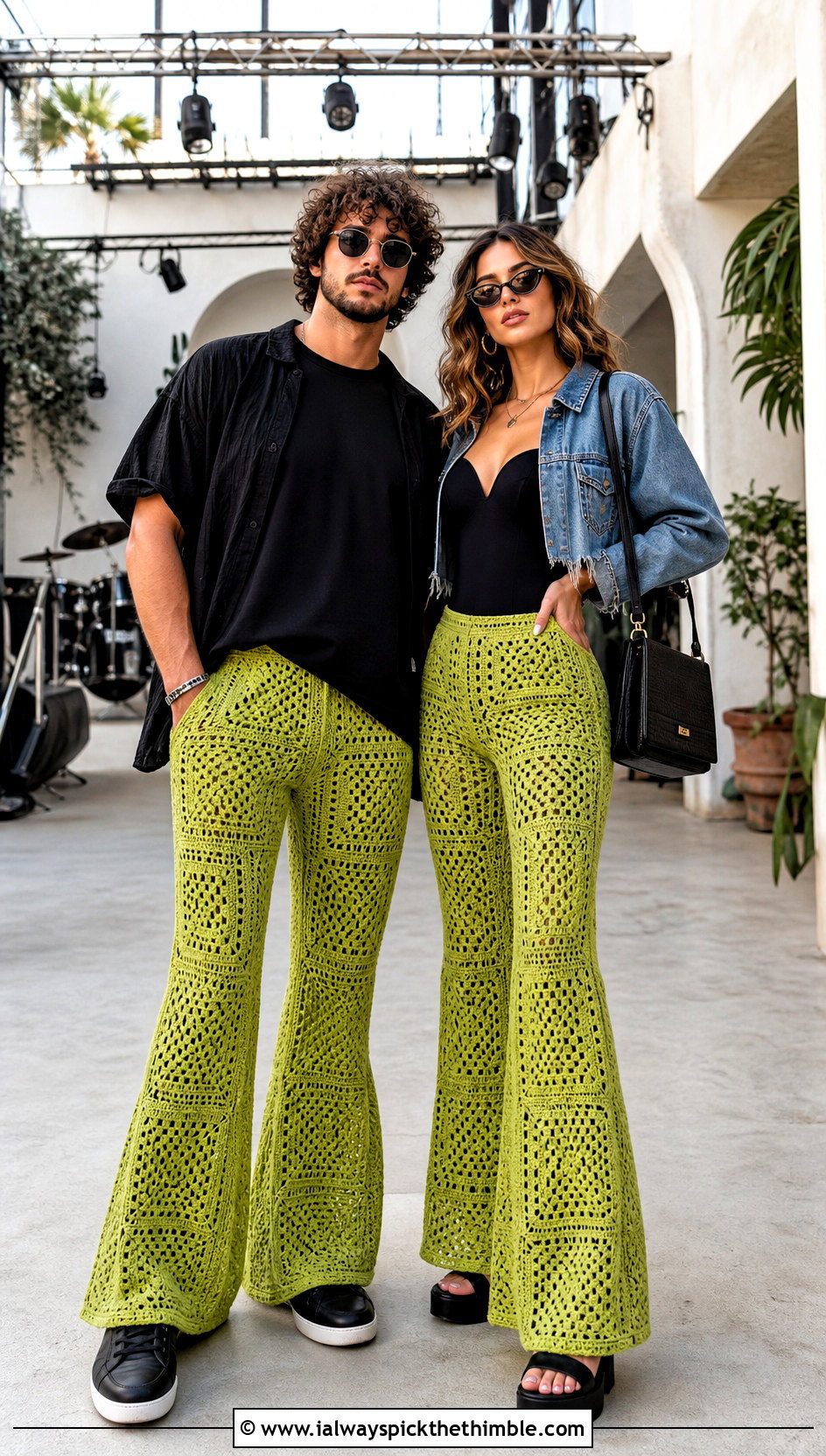 Crochet Flared Pants With Fitted Basics - 20 couples crochet outfit ideas