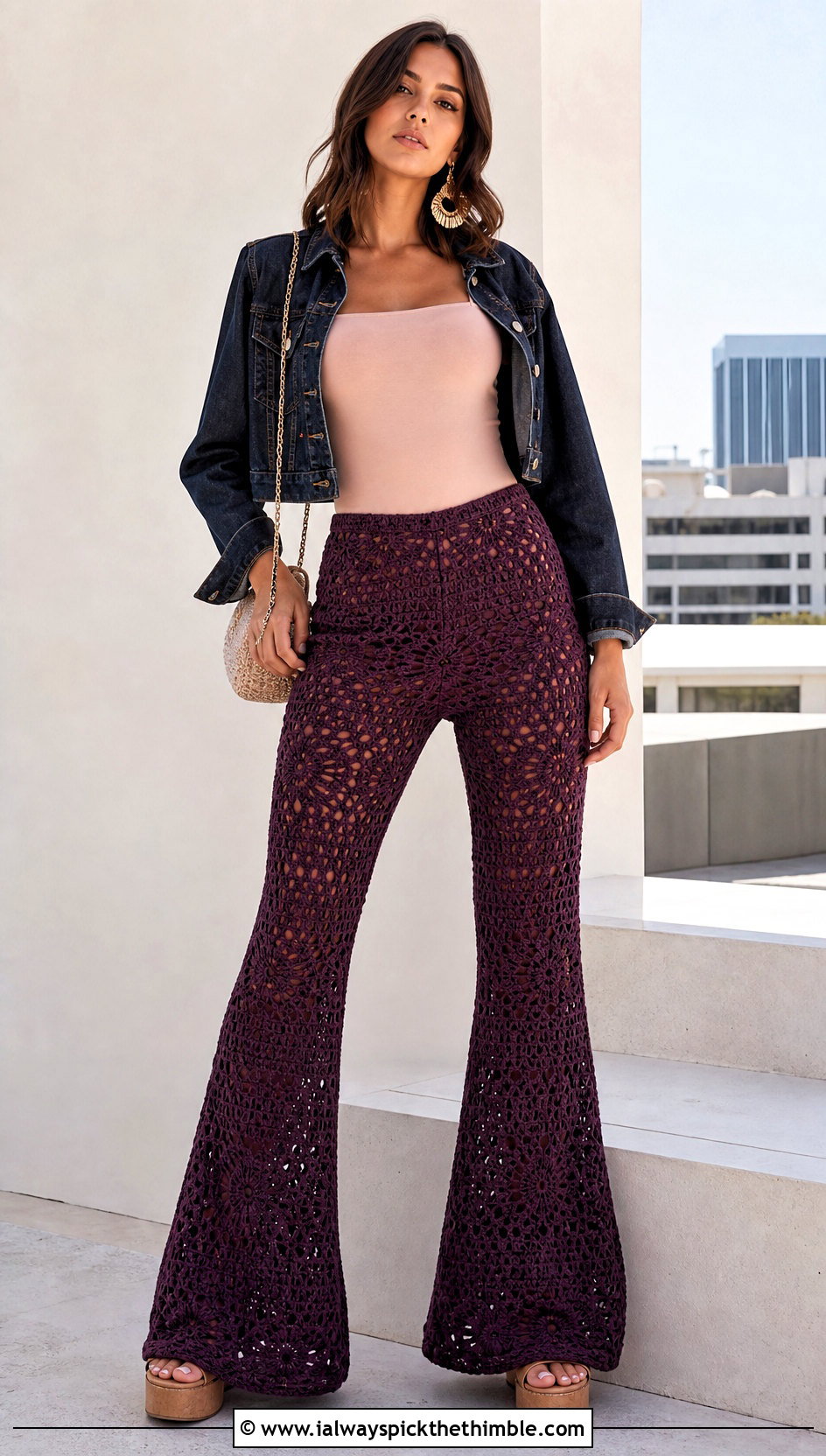 Crochet Flared Pants With Fitted Bodysuit - 20 outfits to crochet outfit ideas