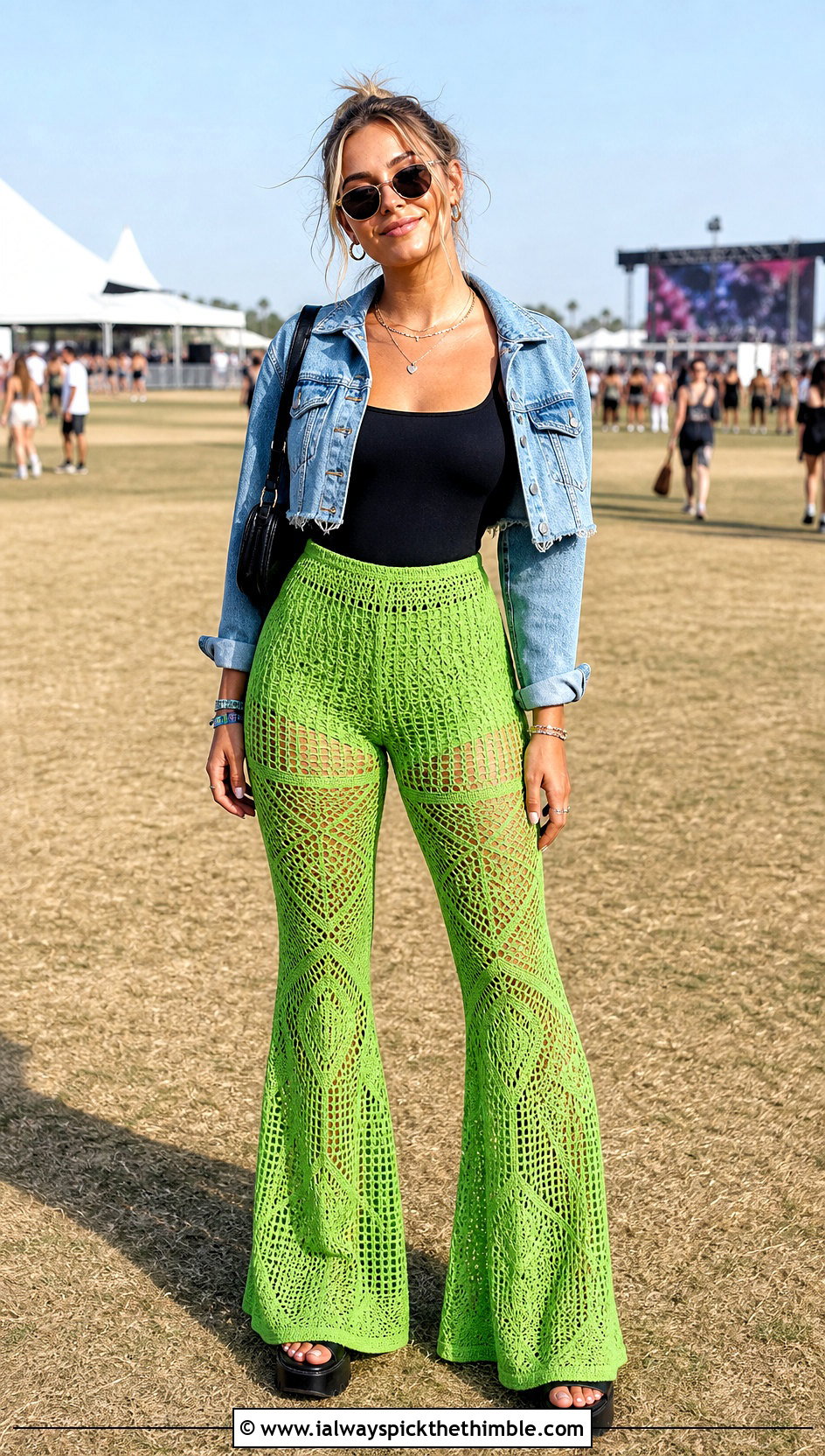 Crochet Flared Pants With Fitted Bodysuit - 25 crochet clothes for women outfit ideas