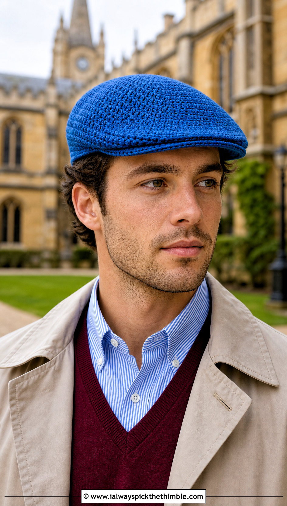 Crochet Flat Cap With Preppy Layers - 15 Crochet Mens Hats outfit ideas