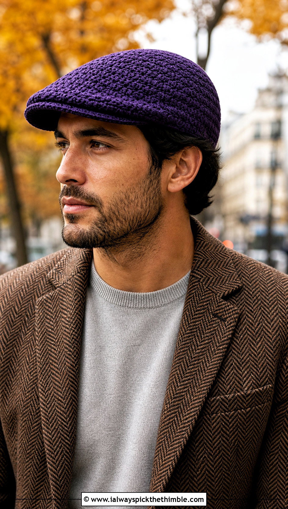 Crochet Flat Cap With Tweed Blazer - 25 crochet cap for men outfit ideas