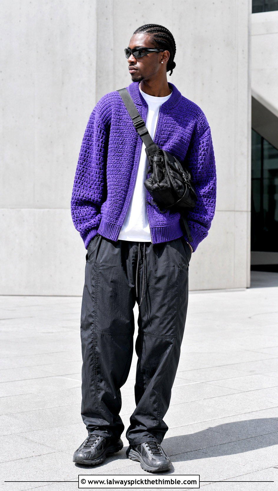 Crochet Flight Jacket With Parachute Pants - 25 crochet jacket for men outfit ideas