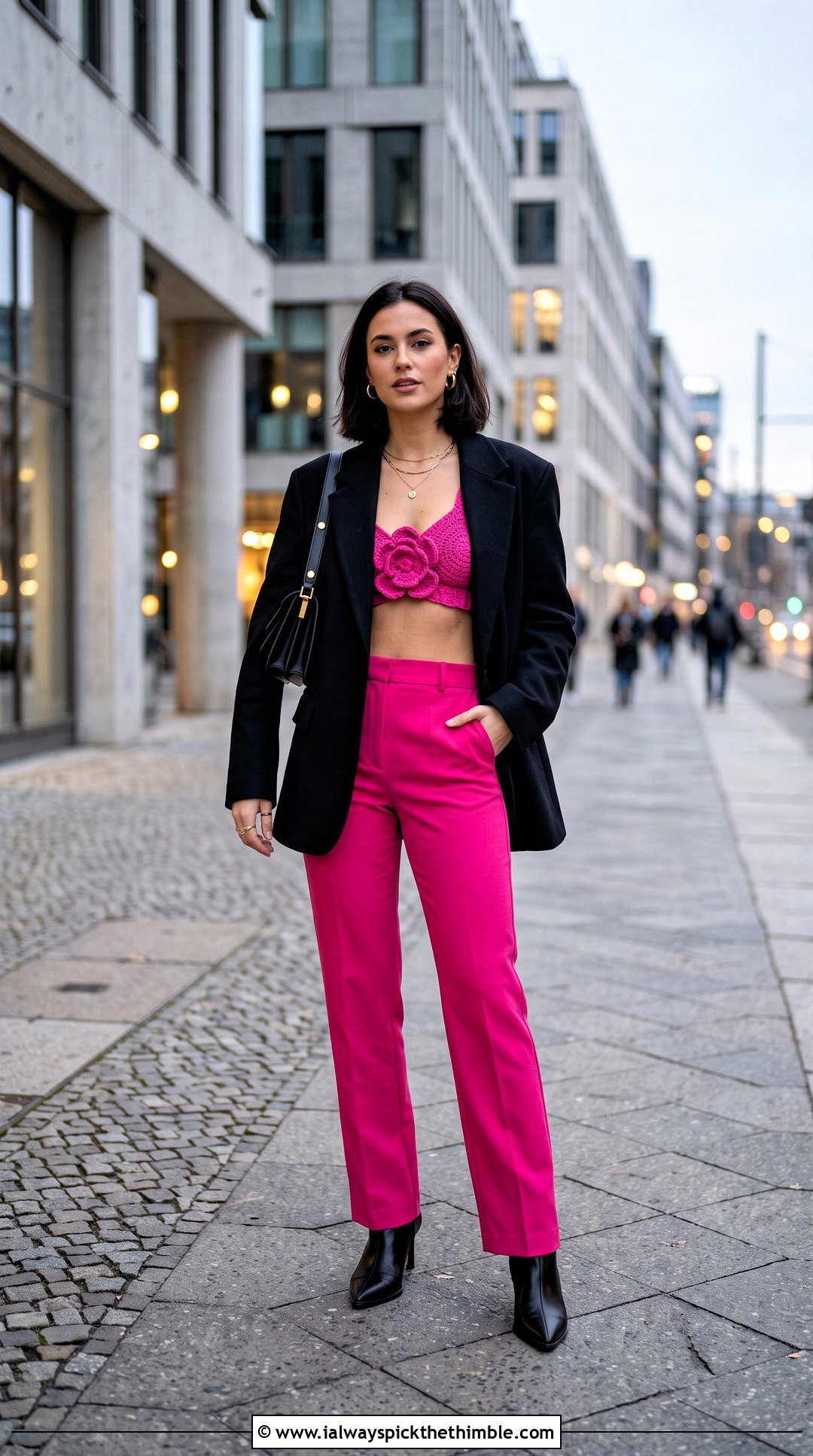 Crochet Flower Bralette Crop Top With Oversized Blazer - 20 crochet flower crop top outfit ideas