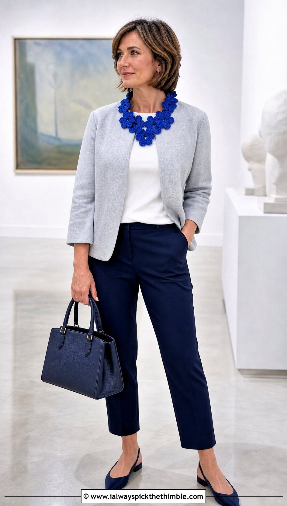 Crochet Flower Collar Scarf With Bateau Top And Cropped Pants - 20 crochet scarf with flowers outfit ideas