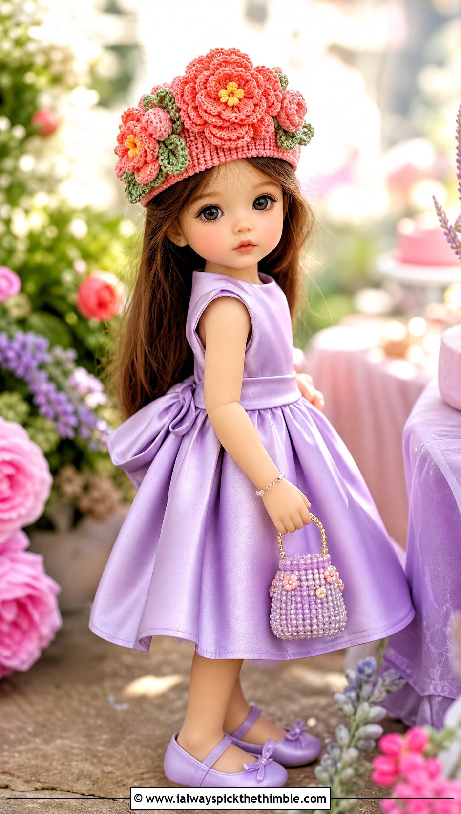Crochet Flower Crown Hat Doll Outfit With Satin Dress - 25 crochet hat for doll outfit ideas