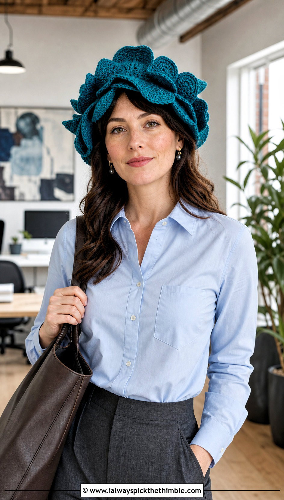 Crochet Flower Petal Hat With Creative Office Outfit - 20 Crochet Silly Hats outfit ideas