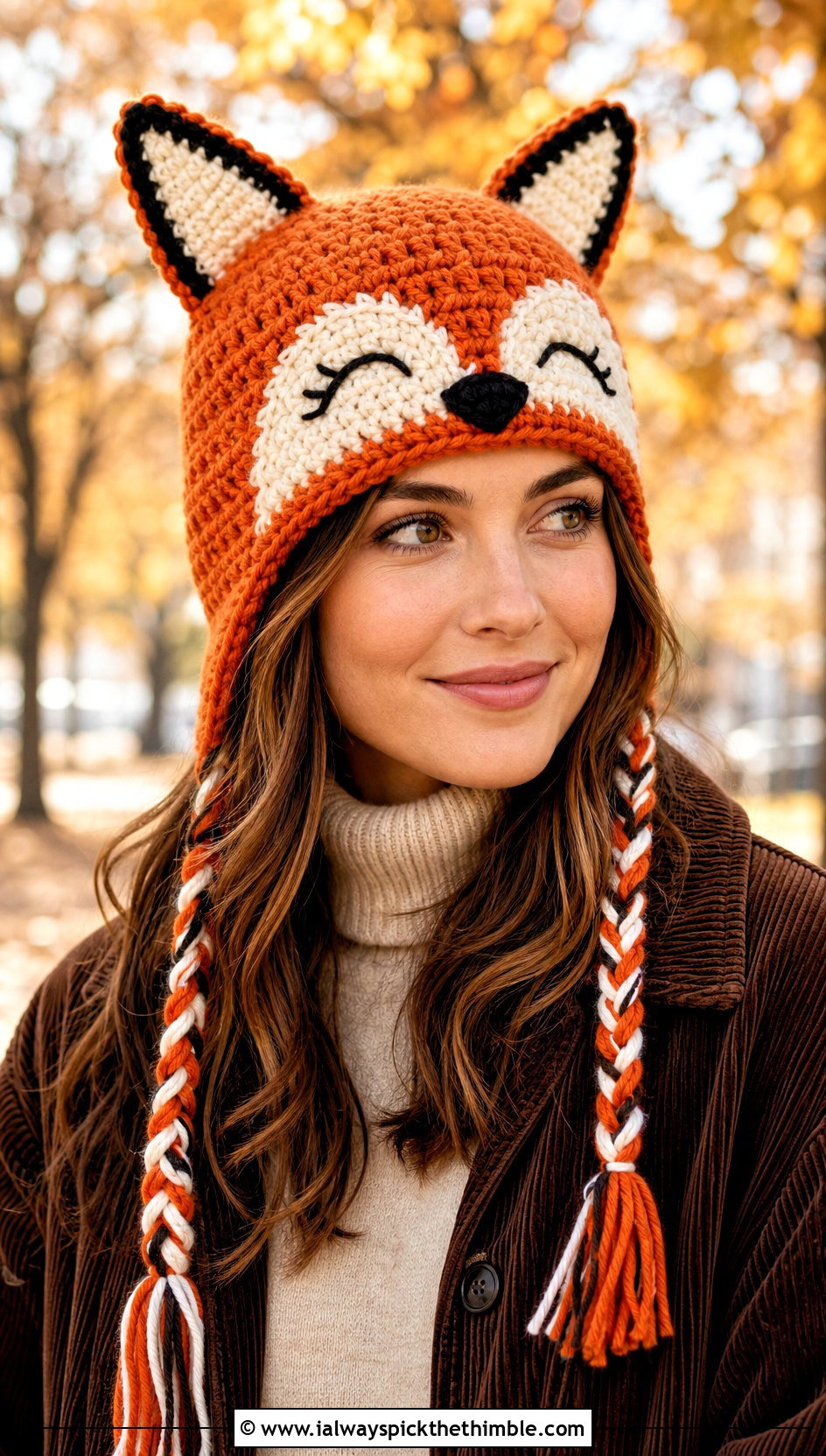 Crochet Fox Ear Hat With Corduroy Fall Outfit - 25 crochet character hats outfit ideas