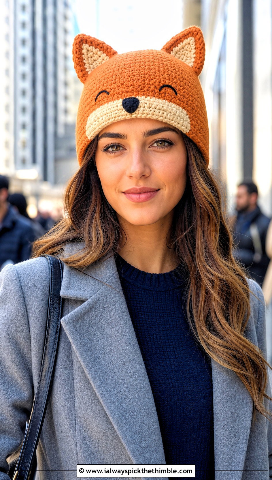 Crochet Fox Ear Hat With Tailored Coat - 20 Crochet Character Hat outfit ideas