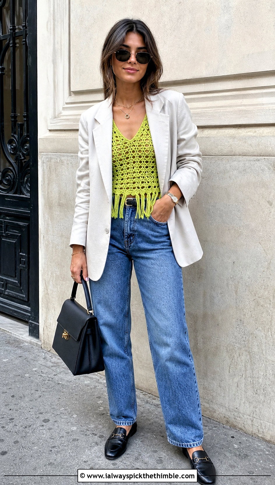 Crochet Fringe Vest Top With Blazer And Jeans - 15 crochet tops with fringes outfit ideas