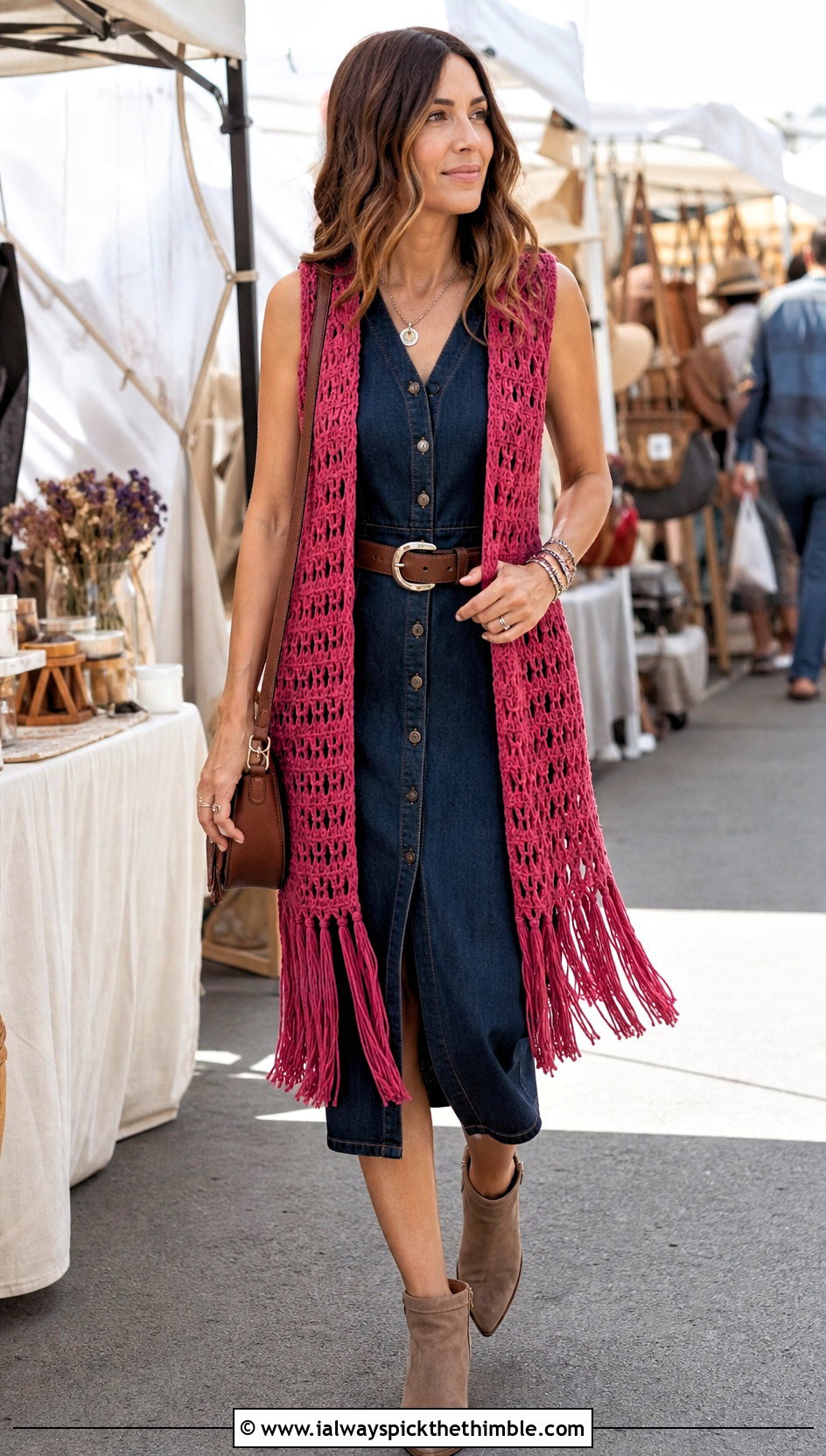 Crochet Fringe Vest With Denim Dress - 20 crochet witchy clothes and outfit ideas