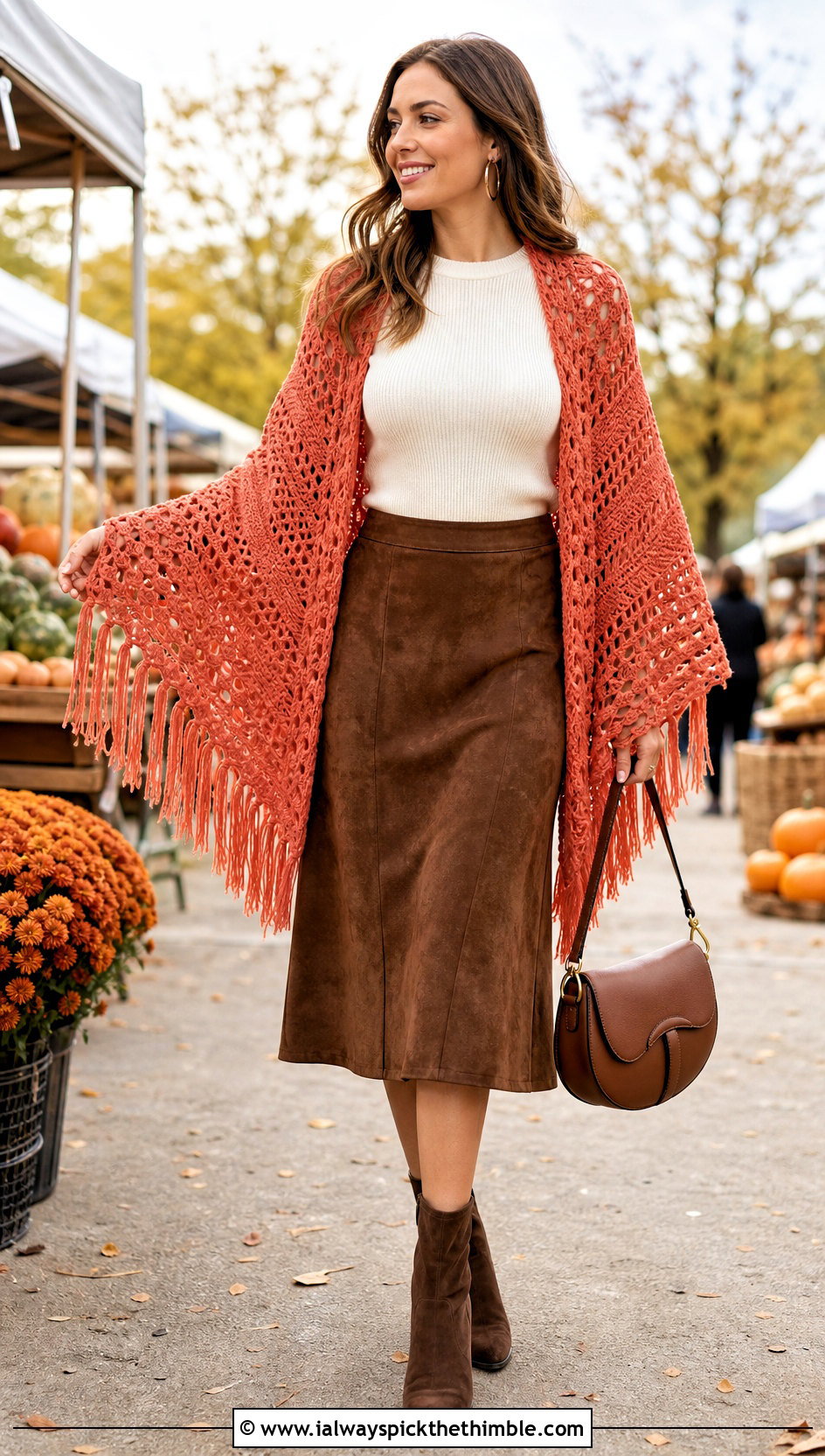 Crochet Fringed Wing Shawl With Suede Skirt - 20 Crochet Wing Shawl outfit ideas