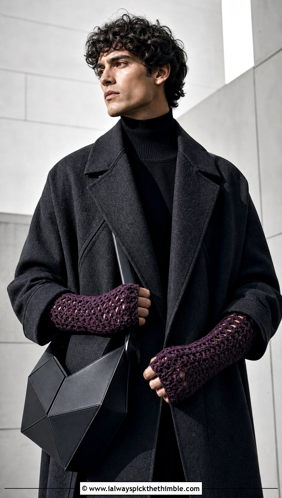 Crochet Gauntlet Gloves With Oversized Coat - 20 Crochet Mens Gloves outfit ideas