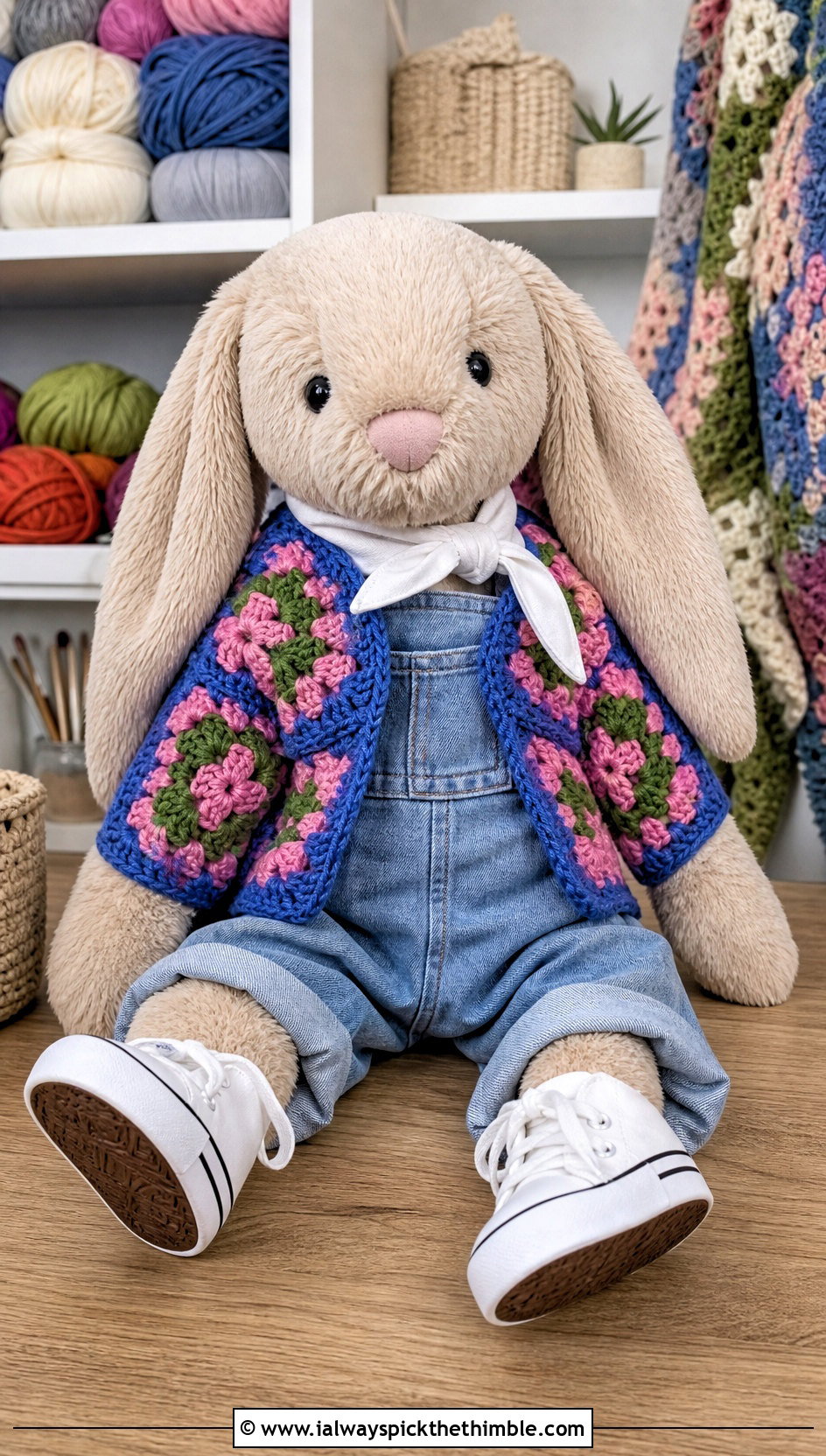 Crochet Granny Square Cardigan With Denim Overalls - 25 crochet jellycat clothes and outfit ideas