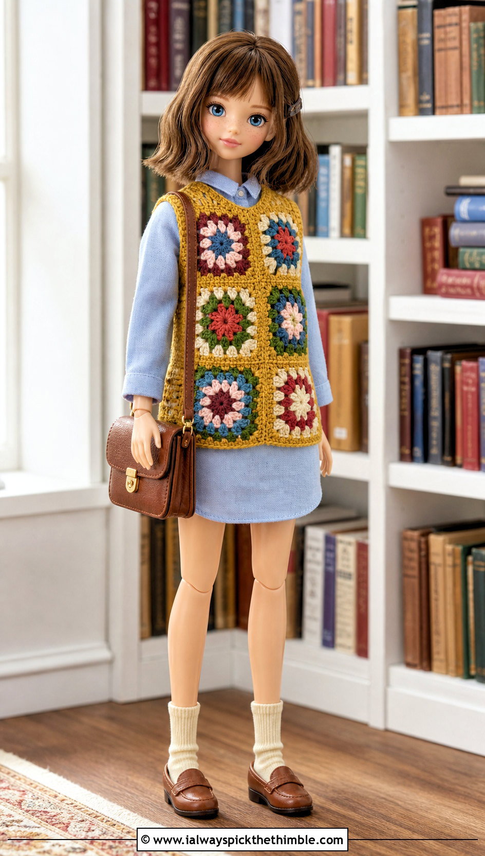 Crochet Granny Square Doll Vest With Shirt Dress - 25 mini crochet clothes and outfit ideas