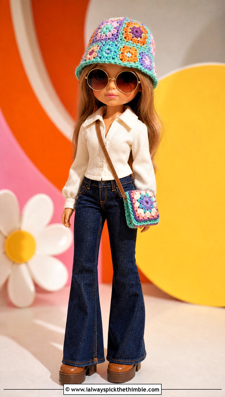 Crochet Granny Square Hat Doll Outfit With Flare Jeans - 25 crochet hat for doll outfit ideas