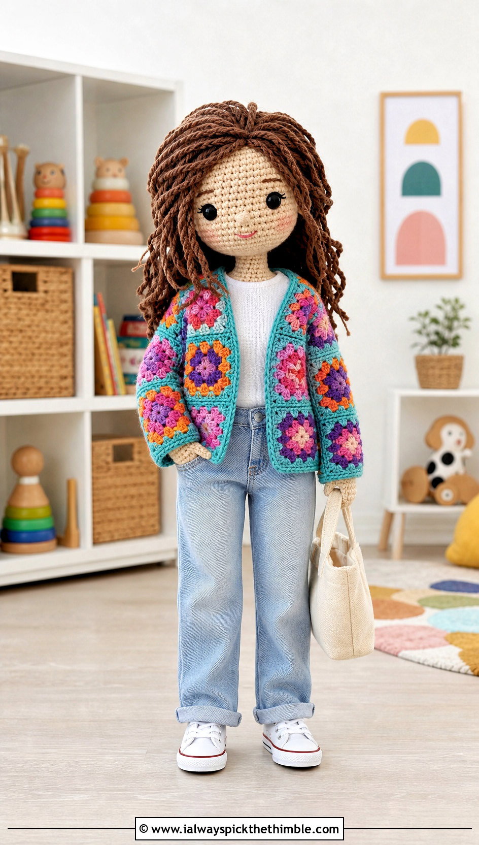 Crochet Granny Square Jacket With T Shirt And Jeans - 20 crochet doll and clothes and outfit ideas