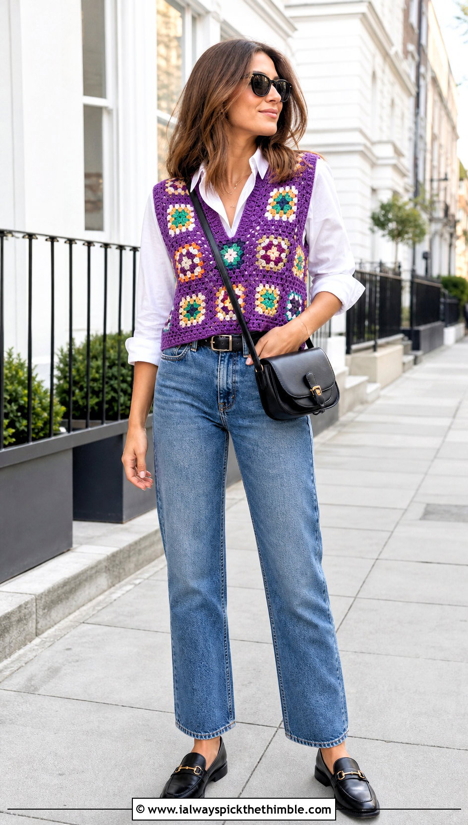 Crochet Granny Square Vest With Straight Leg Jeans - 25 diy crochet clothes and outfit ideas