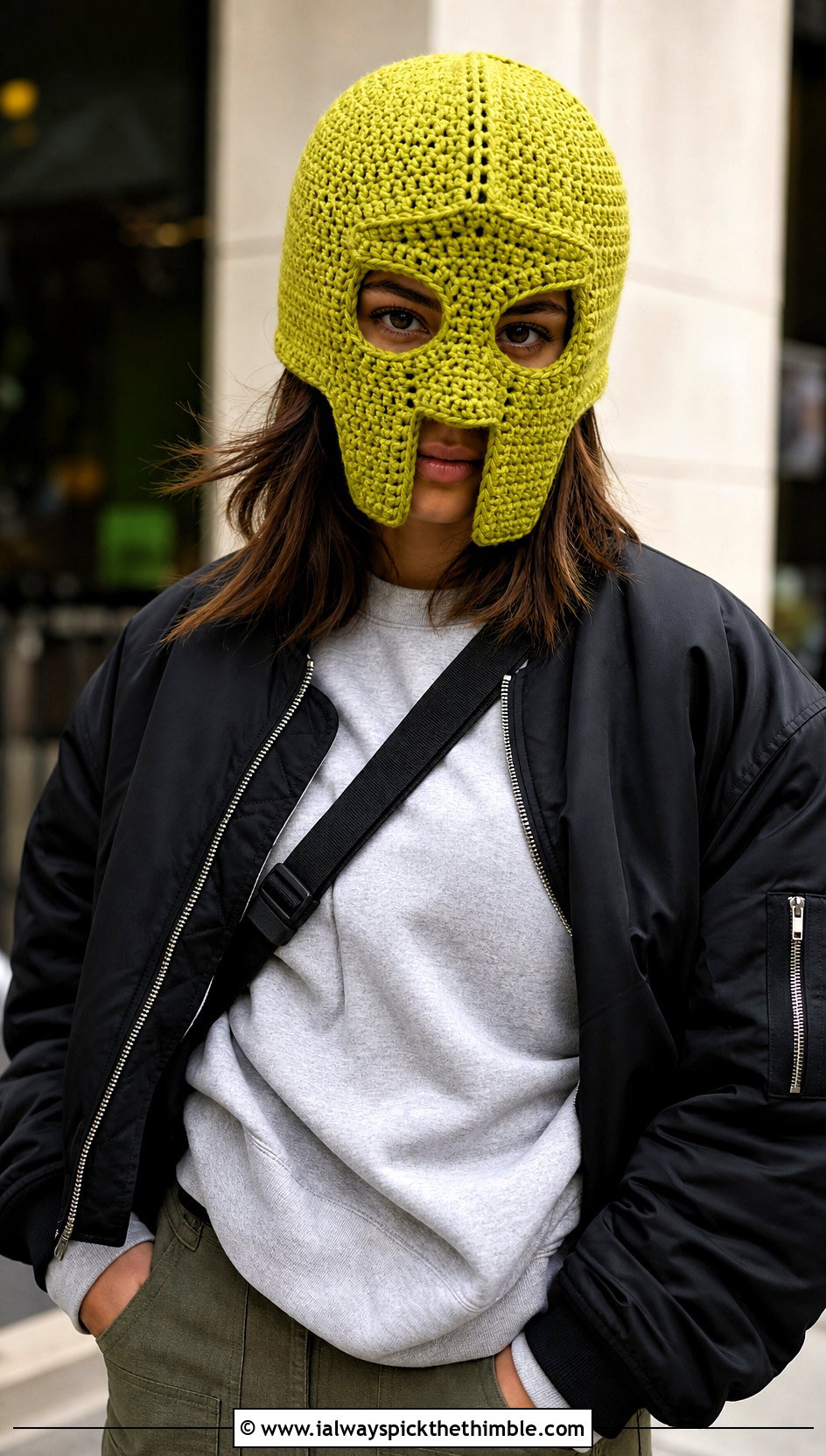 Crochet Great Helm Hat With Cargo Pants - 15 Knight Crochet Hat outfit ideas